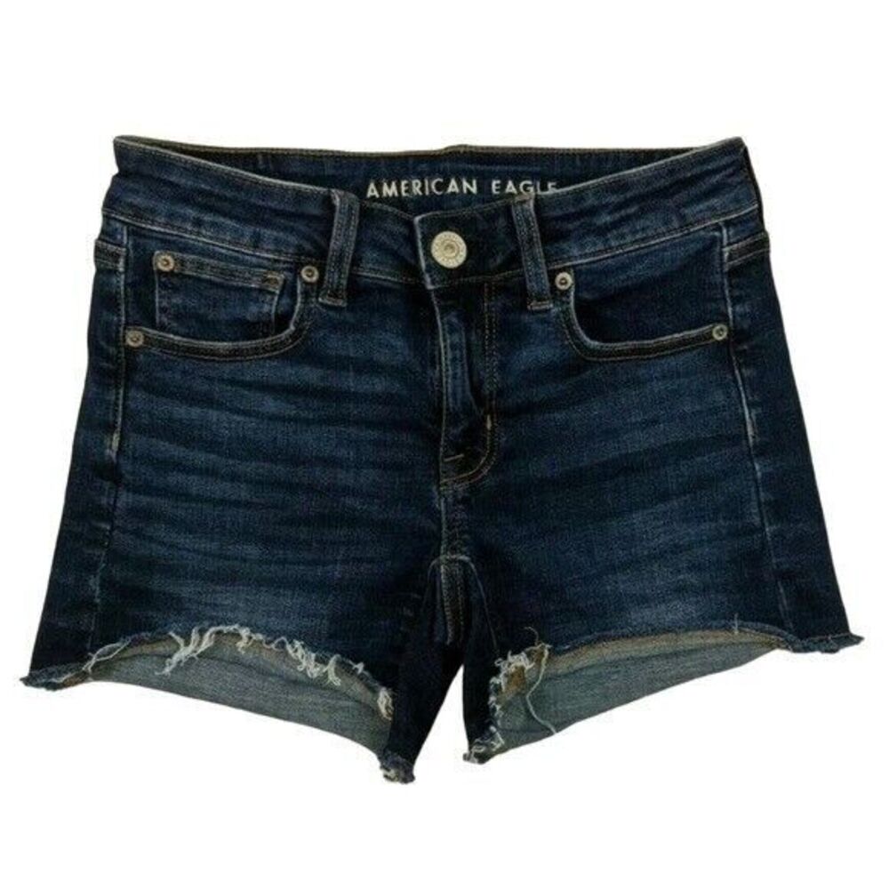 AMERICAN EAGLE Jean Shorts  Women's Size 2  Frayed Super Stretch Denim Shortie